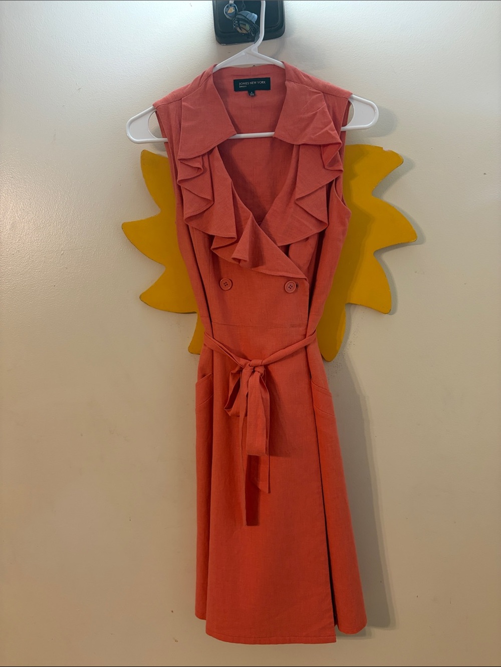 Jones New York Coral Ruffle Sleeveless Midi Dress with Self-Tie Waist Sz. 4